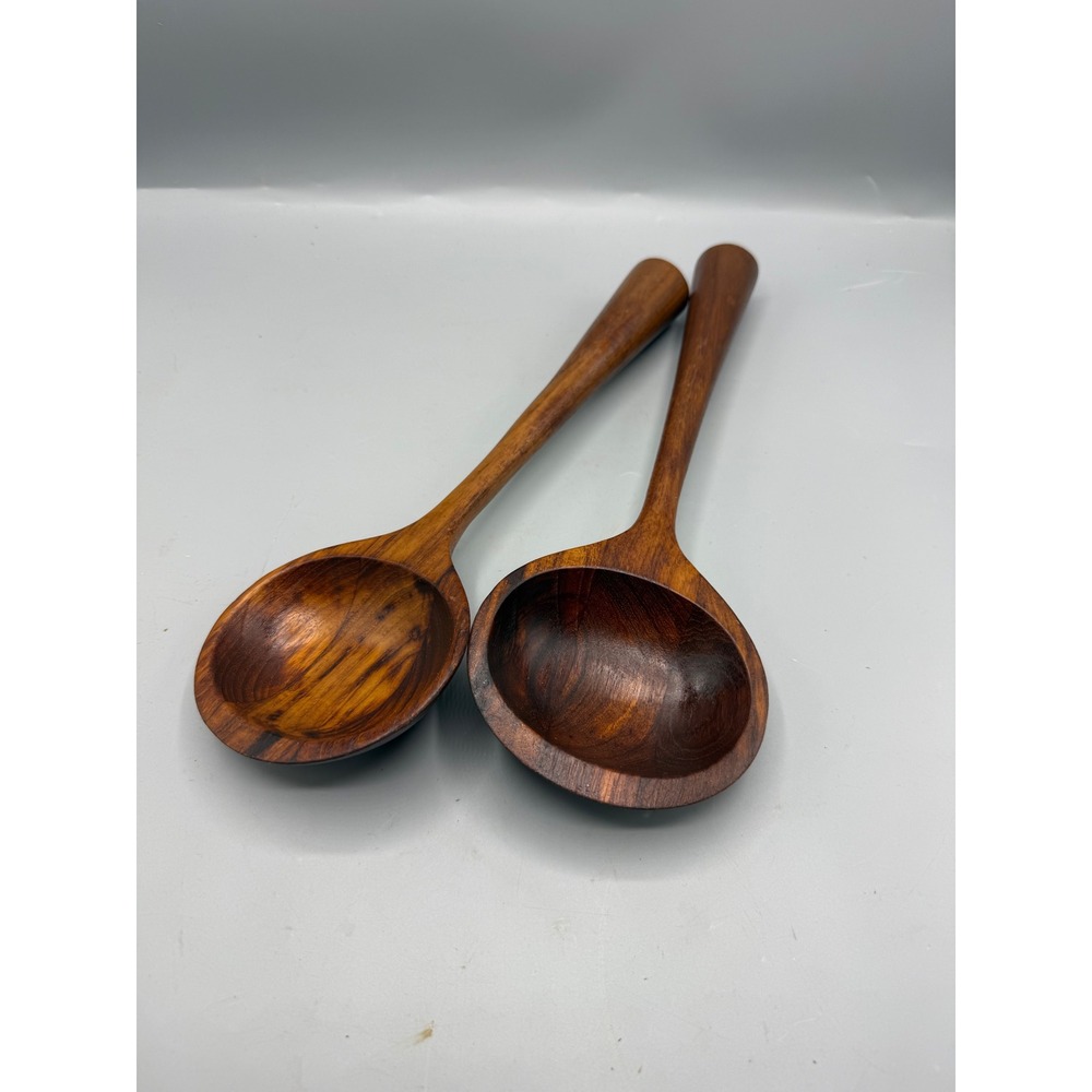 Vtg Danish Teak Salad Servers MCM Spoons Set of 2 Denmark Danmark 50's Dansk - Picture 2 of 5